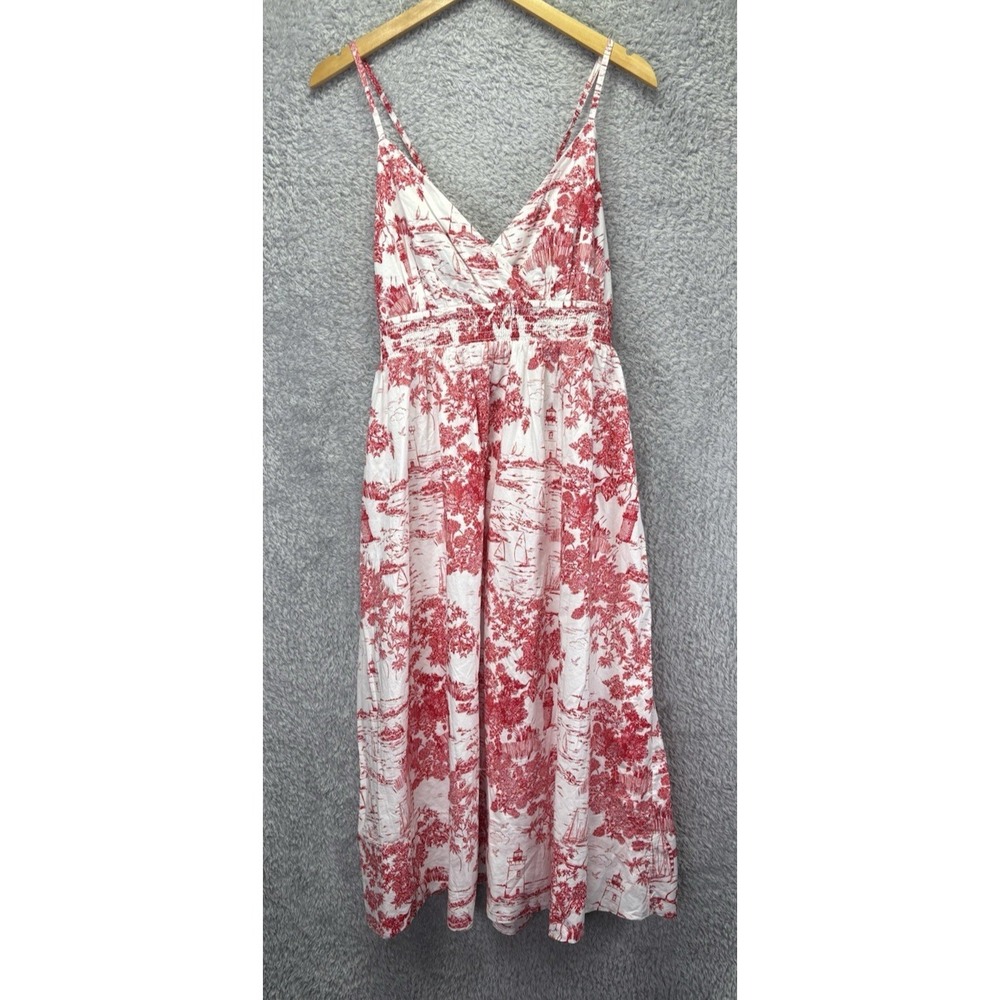 Vineyard Vines Womens XL Midi Dress Sailboat Floral Print V Neck NWT Coastal